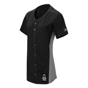 Mizuno Women's Pro Full Button Softball Game Jersey, 350581, Black/Gray